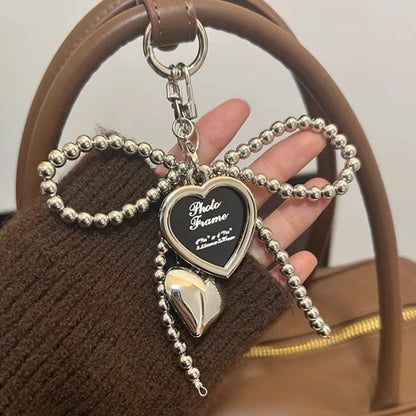 Pearl Bow Heart Keychain – Korean Style Bag Charm Pendant