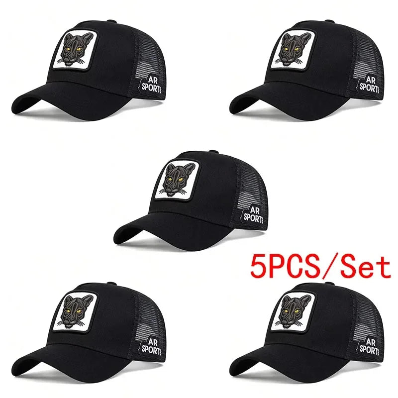 Panther Embroidery Mesh Trucker Cap – Unisex Adjustable Baseball Hat