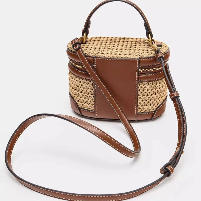 Woven Box Bag – Women's Retro PU Leather Top Handle Handbag