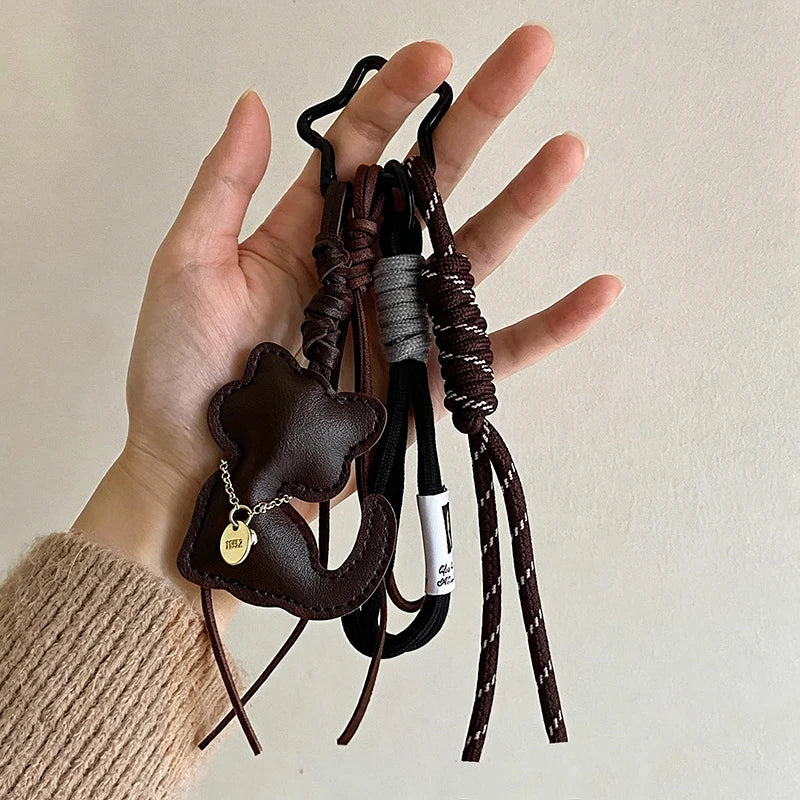 Cat Keychain Pendant – Cute PU Leather Bag Charm & Car Key Ring