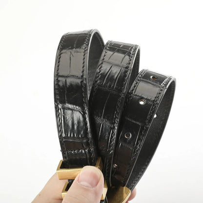 Women's Crocodile Leather Belt with Gold Pin Buckle