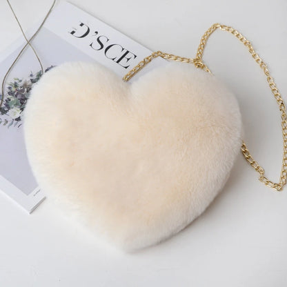 Plush Heart Crossbody Bag – Women's Fluffy Chain Shoulder Bag