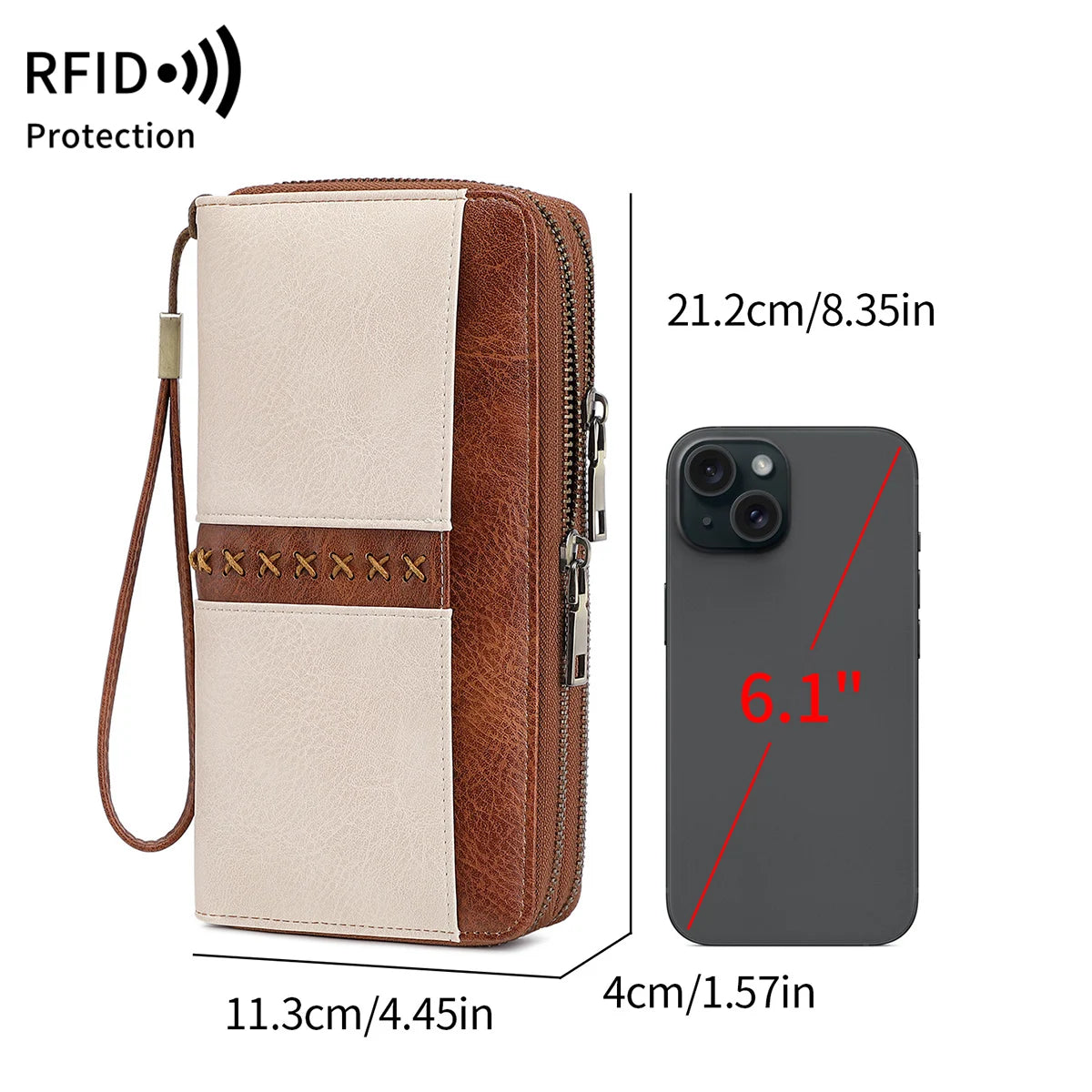 RFID Women's Long Wallet – Double Zipper Large Capacity Wristlet