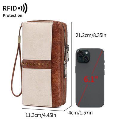 RFID Women's Long Wallet – Double Zipper Large Capacity Wristlet