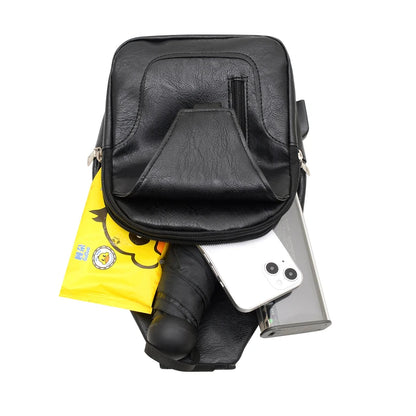 Men's PU Leather Chest Bag with USB Charging Port
