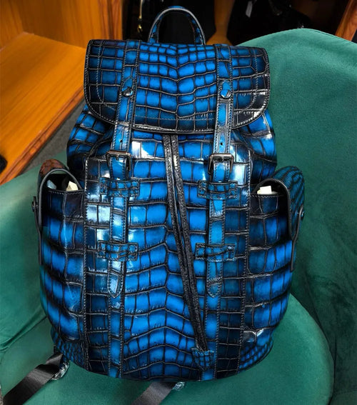Crocodile Leather Backpack – Large Capacity Luxury Unisex Designer Bag