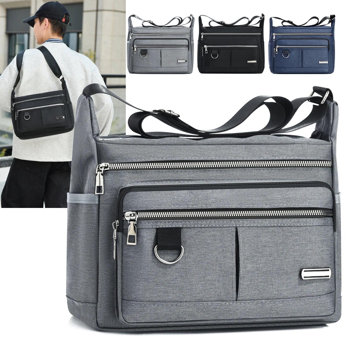 Men's Multi-Pocket Crossbody Bag with Adjustable Shoulder Strap