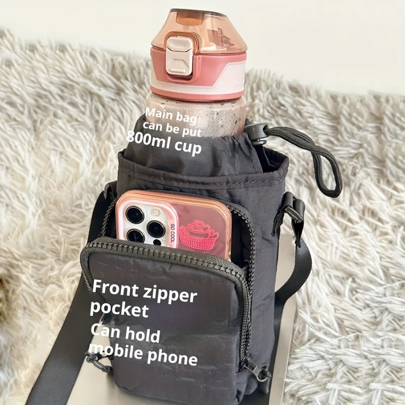 Mini Nylon Crossbody Bag with Phone Pocket & Bottle Holder
