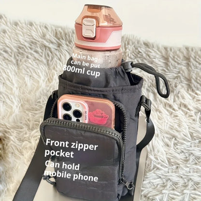 Mini Nylon Crossbody Bag with Phone Pocket & Bottle Holder