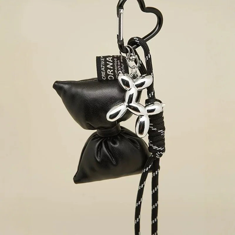 Y2K Bow Leather Keychain – Heart Clip Bag Charm & Phone Lanyard