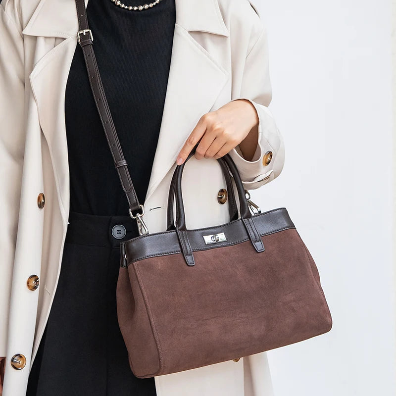 Women's Suede Leather Shoulder Bag – Soft Cowhide Handbag