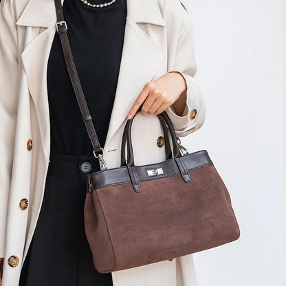 Women's Suede Leather Shoulder Bag – Soft Cowhide Handbag