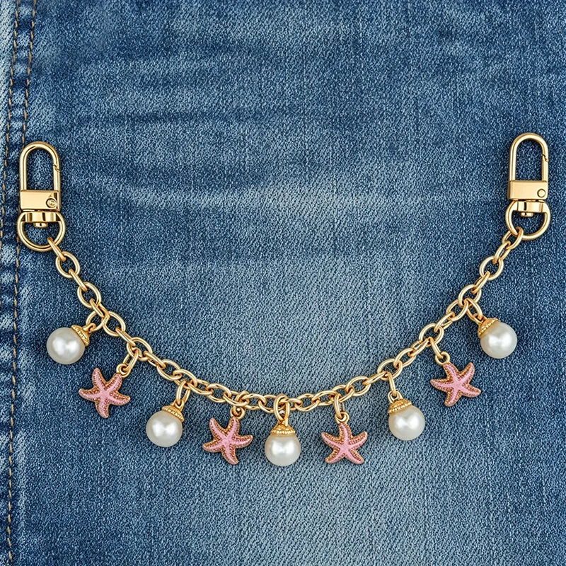 Bag Charm Chain Strap – Pearl Bow & Starfish Pendant Styles