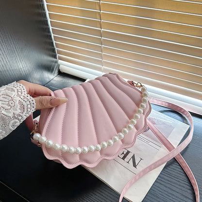Pearl Chain Seashell Handbag – Women's PU Leather Shoulder Bag