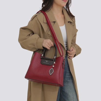 Luxury Leather Handbag for Women – Woven Handle Crossbody
