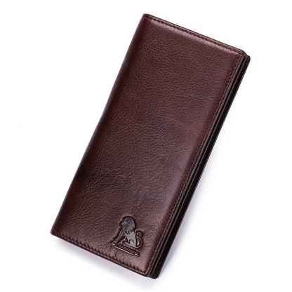 Men's Genuine Leather Long Wallet – Multi-Card Slot Bifold