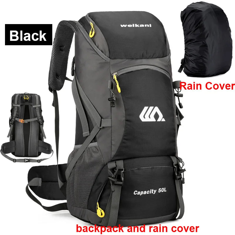 50L Hiking Backpack – Waterproof Travel Bag with Rain Cover