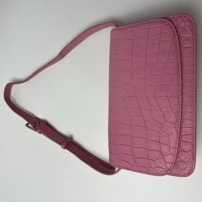 Crocodile Leather Flap Crossbody Bag – Women's Small Pink Shoulder Bag