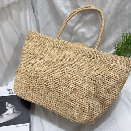 Large Handwoven Rattan Tote Bag Women Natural Straw Beach Purse Luxury Shoulder Bags Handbag Summer