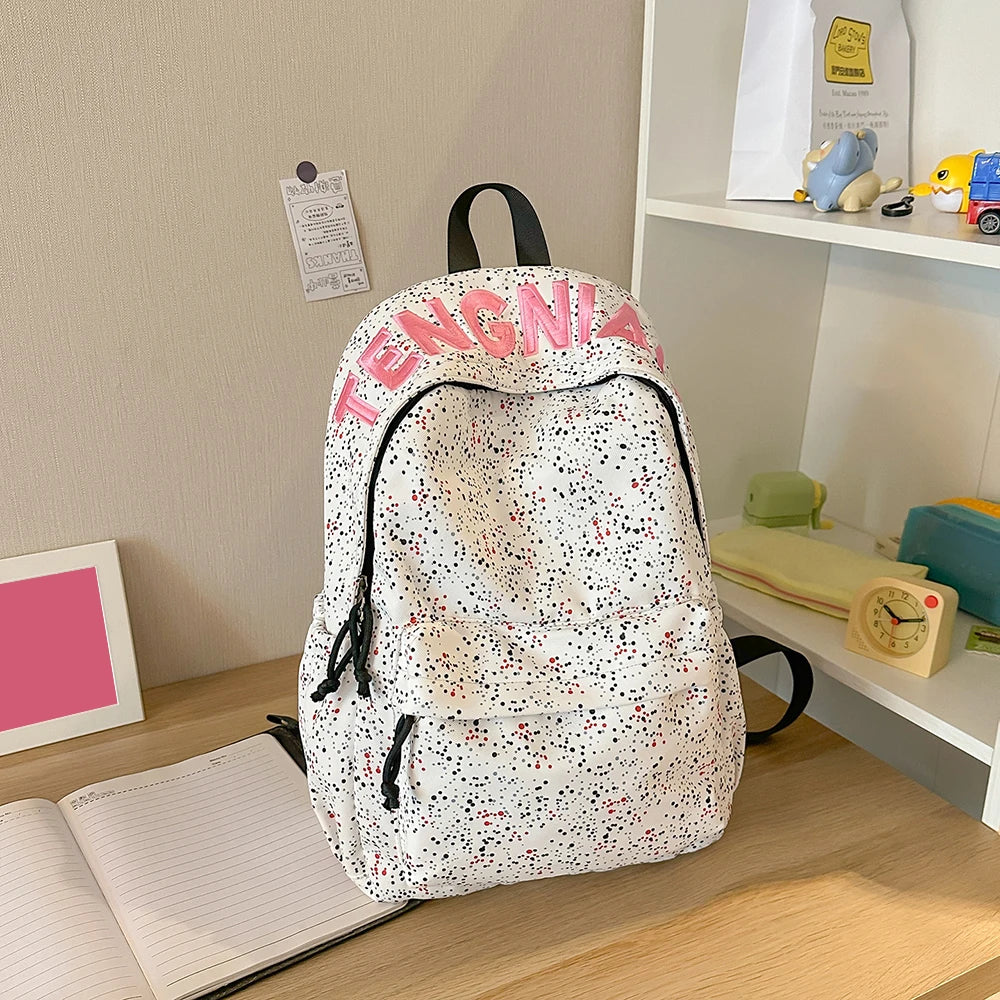 Star Print Letter Backpack – Cute School Bag for Women & Girls