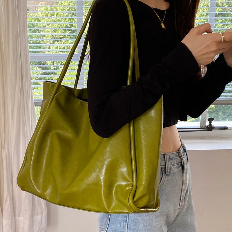 Large PU Leather Tote Bag – Soft Shoulder Bag for Women