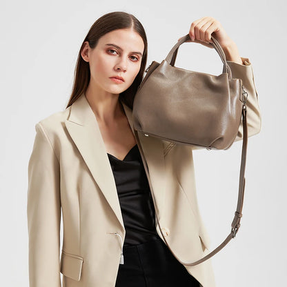 Genuine Cowhide Leather Bucket Tote Bag for Women – Large Capacity