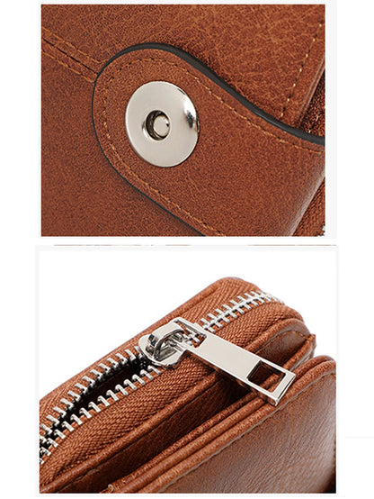 Women's RFID Blocking Short Wallet – Vintage Zipper Coin Purse & Card Holder