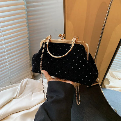 Evening Clutch Purse – Vintage Kiss-Lock Chain Bag for Women