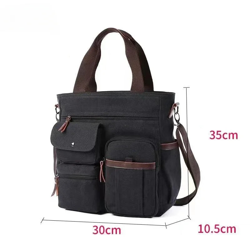 Vintage Canvas Messenger Bag – Large Capacity Multi-Pocket Crossbody, Unisex