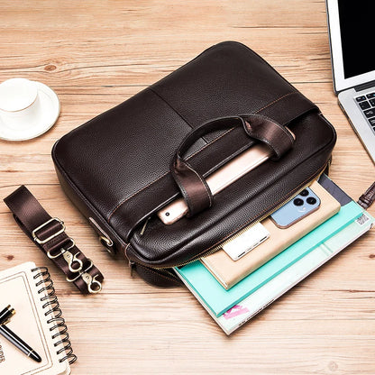 14-Inch Genuine Leather Men's Laptop Briefcase Bag