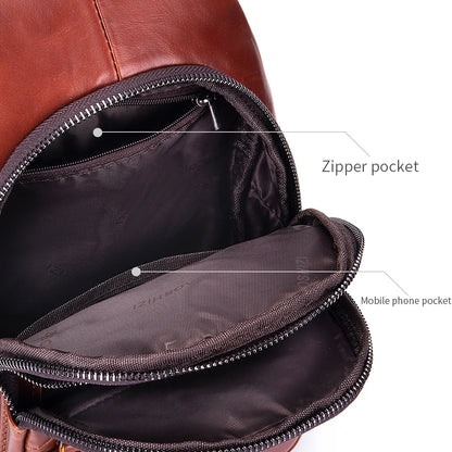 Men's Leather Chest Bag – Casual Crossbody Sling Bag with USB Port