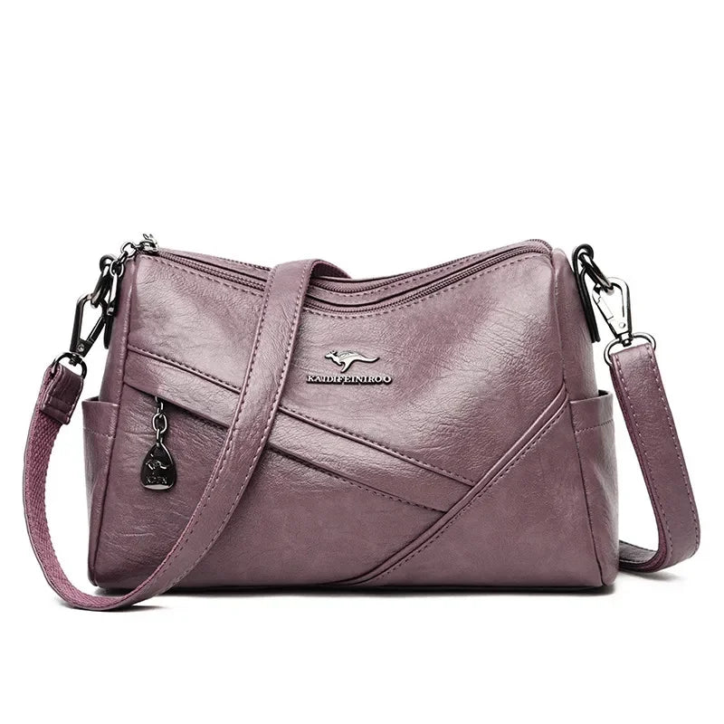 Vintage Soft Leather Crossbody Bag – Multi-Pocket Women's Shoulder Bag