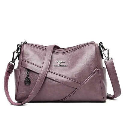 Vintage Soft Leather Crossbody Bag – Multi-Pocket Women's Shoulder Bag