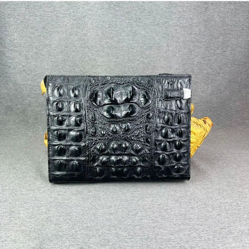 Crocodile Back Leather Wrist Clutch for Men – Large Black
