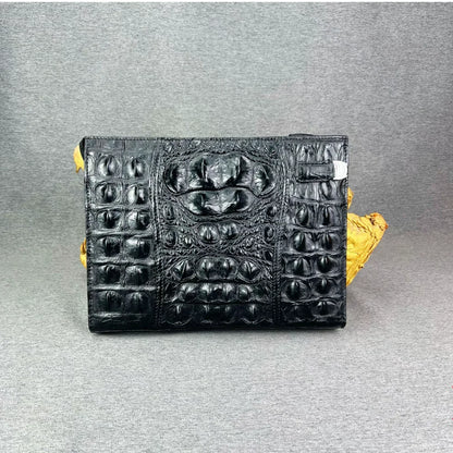 Crocodile Back Leather Wrist Clutch for Men – Large Black