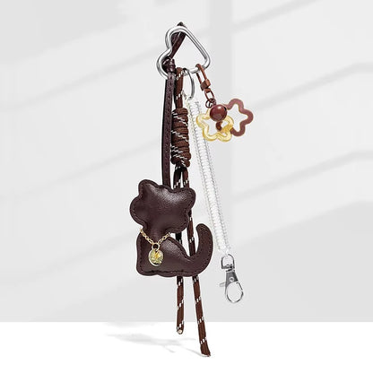 Leather Cat Keychain Charm with Bell & Star Pendant