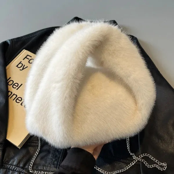 Plush Faux Fur Bucket Bag – Women's Chain Crossbody Handbag