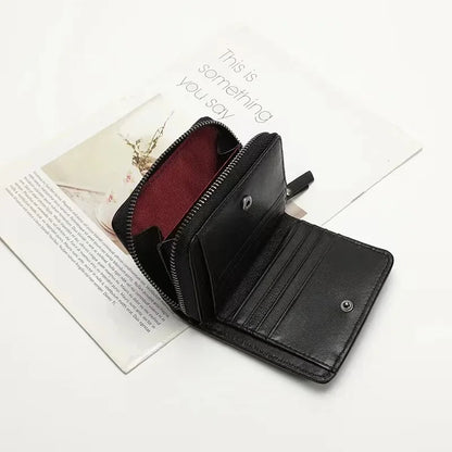 Genuine Lambskin Leather Short Wallet for Women – Quilted Zip Purse