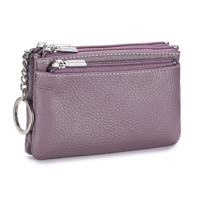 Genuine Leather Coin Purse Mini Wallet with Key Ring for Women