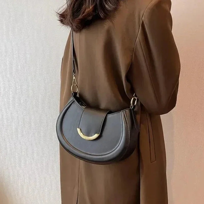 Leather Saddle Shoulder Bag – Designer Underarm Crossbody Purse for Women