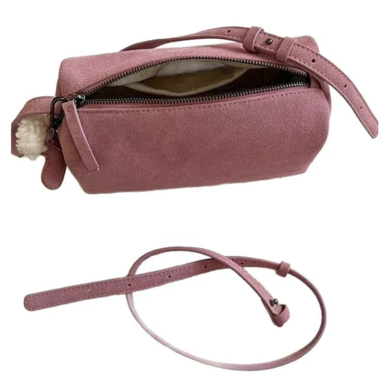 Women's Mini Suede Crossbody Bag – Chic Pink Shoulder Bag