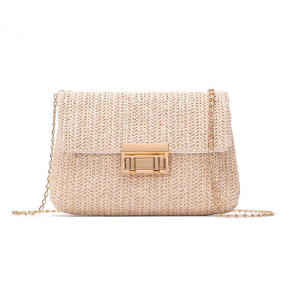 Rainbow Stripe Straw Crossbody Bag for Women – Chain Flap Handbag