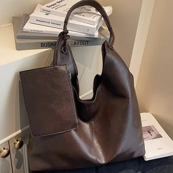 Large Capacity Soft Leather Hobo Shoulder Bag – Women's Retro Tote