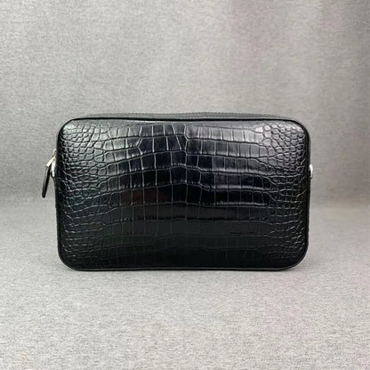 Crocodile Leather Crossbody Bag for Men – Black Shoulder Clutch