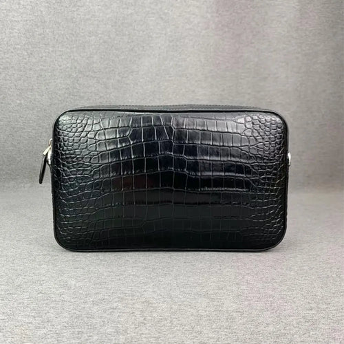 Crocodile Leather Crossbody Bag for Men – Black Shoulder Clutch