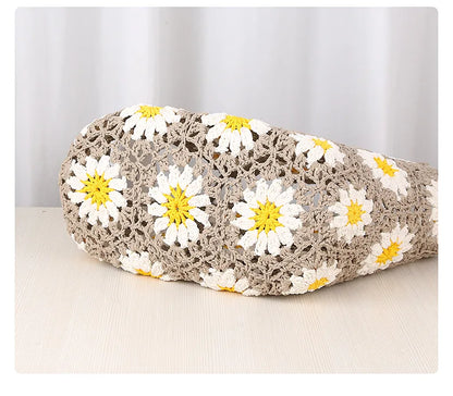 Handmade Crochet Flower Tote Bag for Women