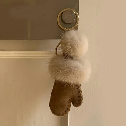 Fluffy Pompom Glove Keychain – Cute Winter Bag Charm