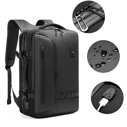 Expandable Laptop Backpack for Men – Vacuum Compression, USB Charging & Large Capacity