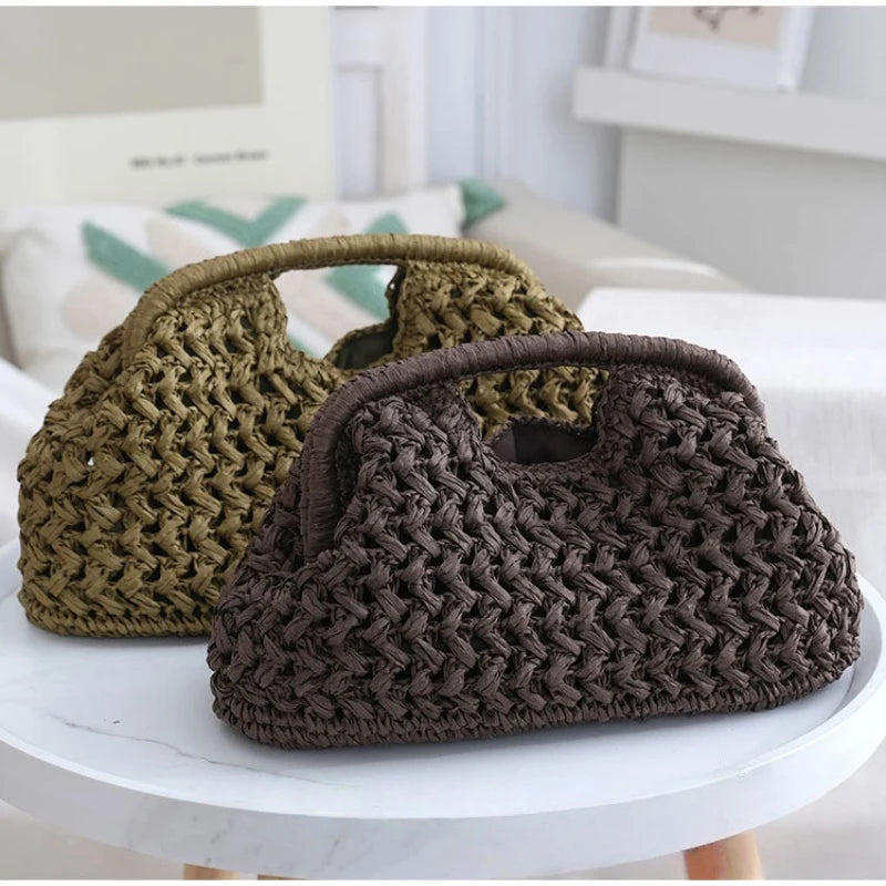 Handmade Raffia Woven Clutch Tote – Large Boho Travel Bag