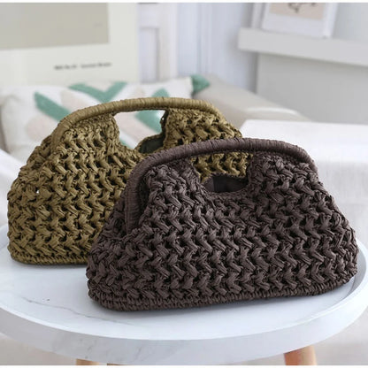 Handmade Raffia Woven Clutch Tote – Large Boho Travel Bag